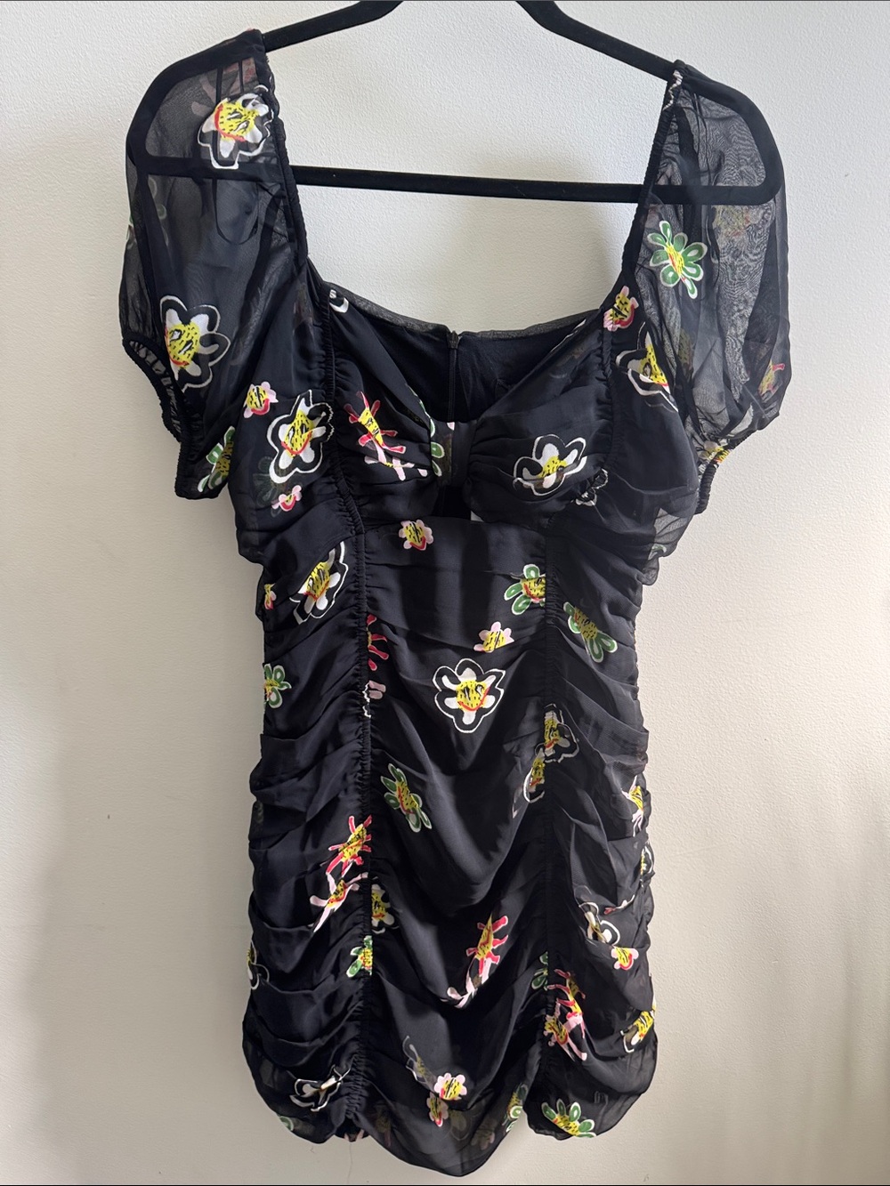 Desigual. mini floral ruched dress with knot tie front NWT - size large - Picture 3 of 9